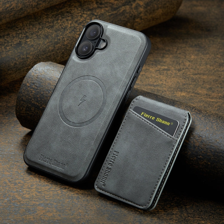 For iPhone 16 Fierre Shann Cowhide Vertical Flip Magnetic Card Holder Phone Case