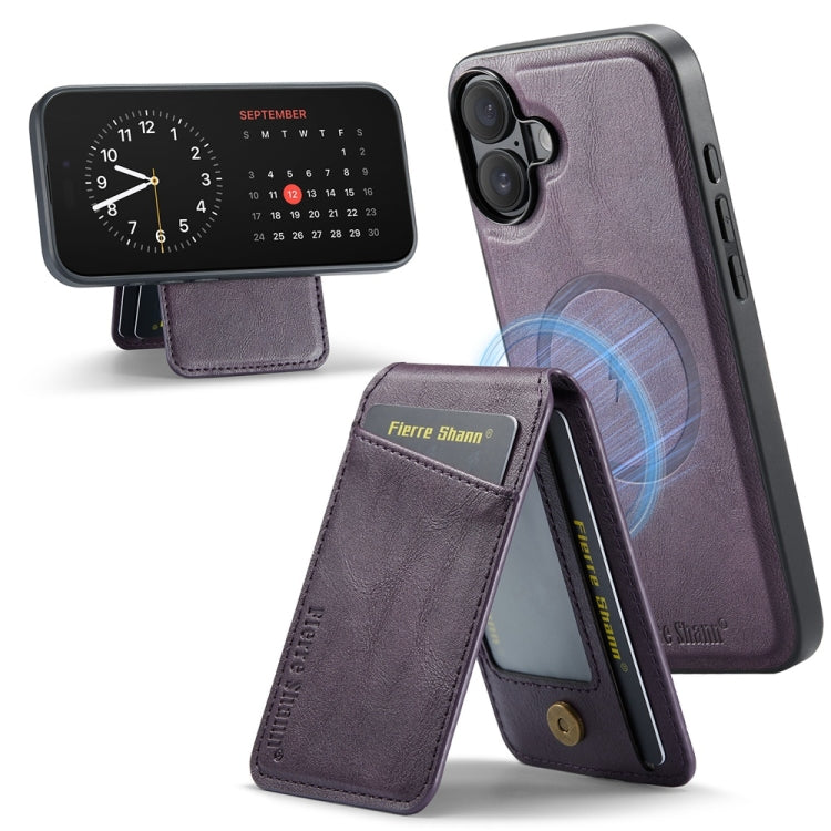 For iPhone 16 Fierre Shann Cowhide Vertical Flip Magnetic Card Holder Phone Case