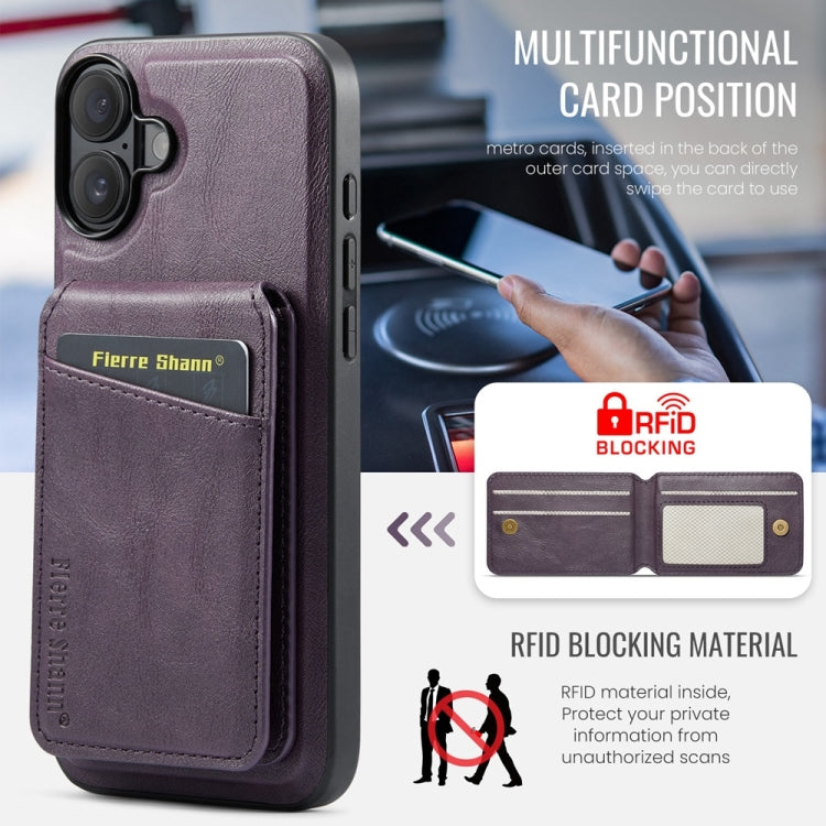 For iPhone 16 Fierre Shann Cowhide Vertical Flip Magnetic Card Holder Phone Case