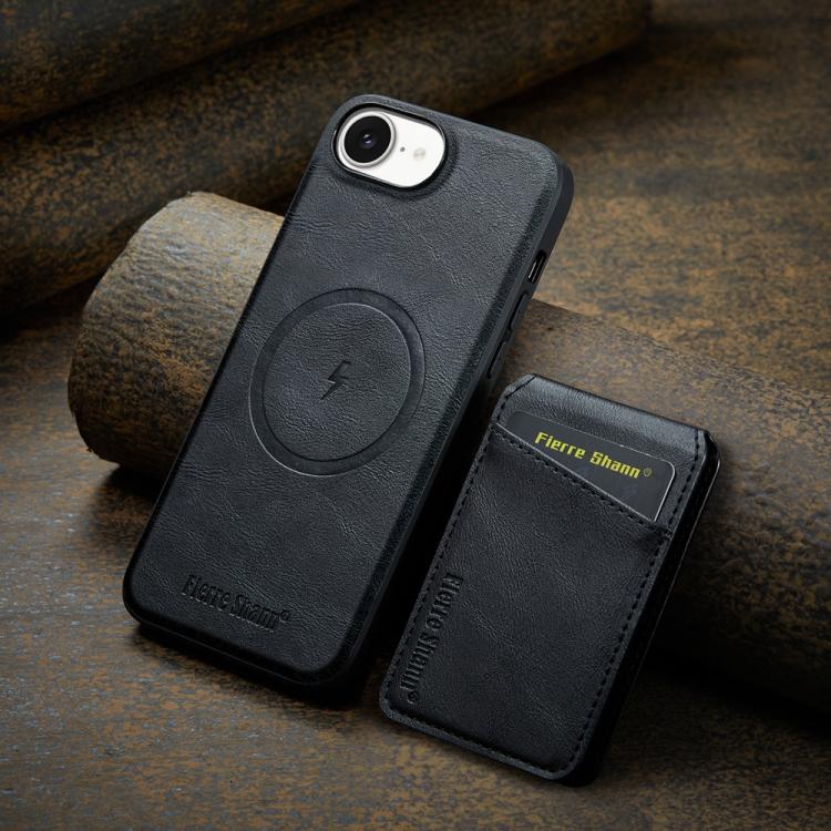 For iPhone 17e / 16e Fierre Shann Cowhide Vertical Flip Magnetic Card Holder Phone Case