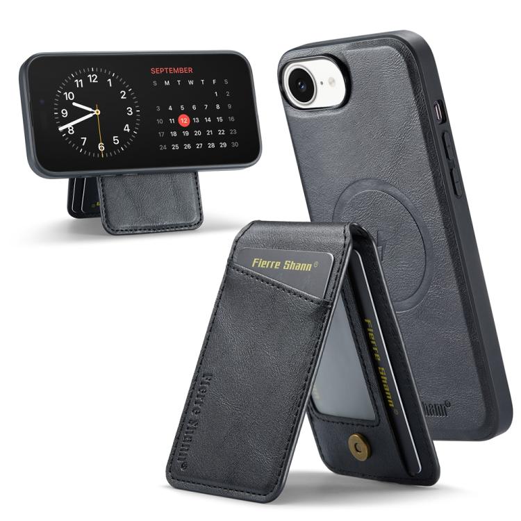 For iPhone 17e / 16e Fierre Shann Cowhide Vertical Flip Magnetic Card Holder Phone Case
