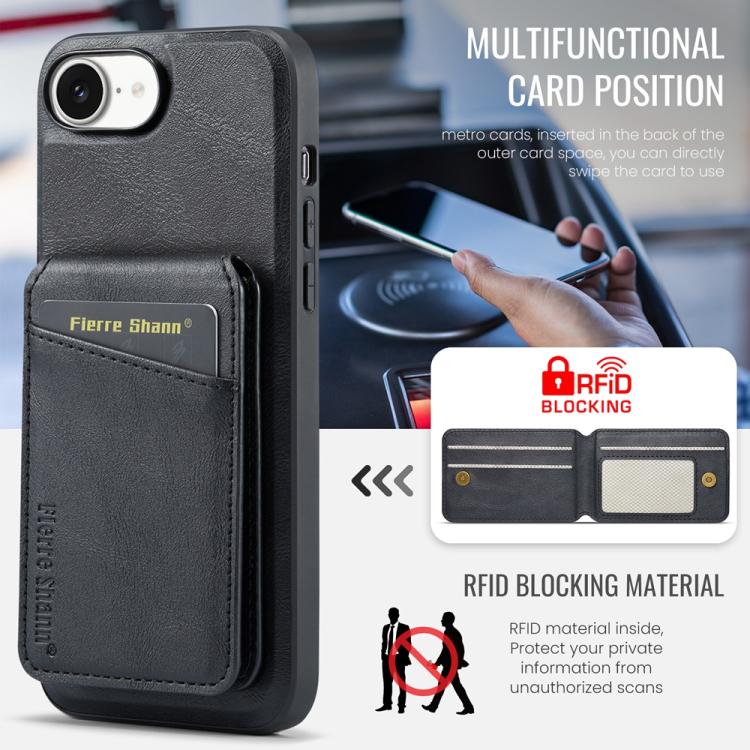 For iPhone 17e / 16e Fierre Shann Cowhide Vertical Flip Magnetic Card Holder Phone Case