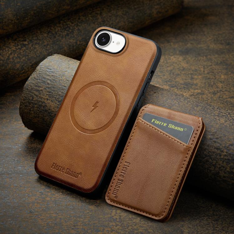 For iPhone 17e / 16e Fierre Shann Cowhide Vertical Flip Magnetic Card Holder Phone Case