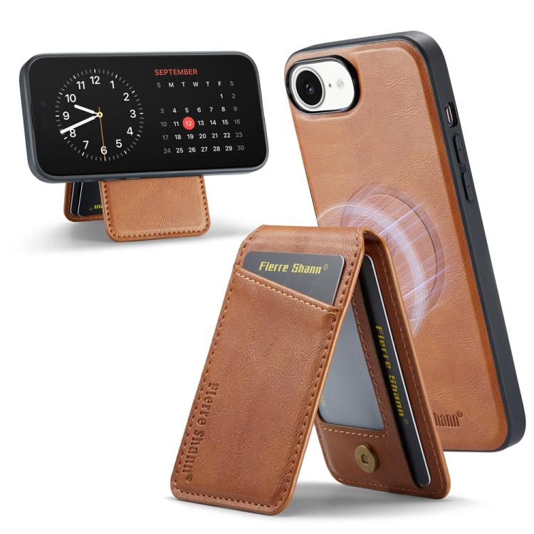 For iPhone 17e / 16e Fierre Shann Cowhide Vertical Flip Magnetic Card Holder Phone Case