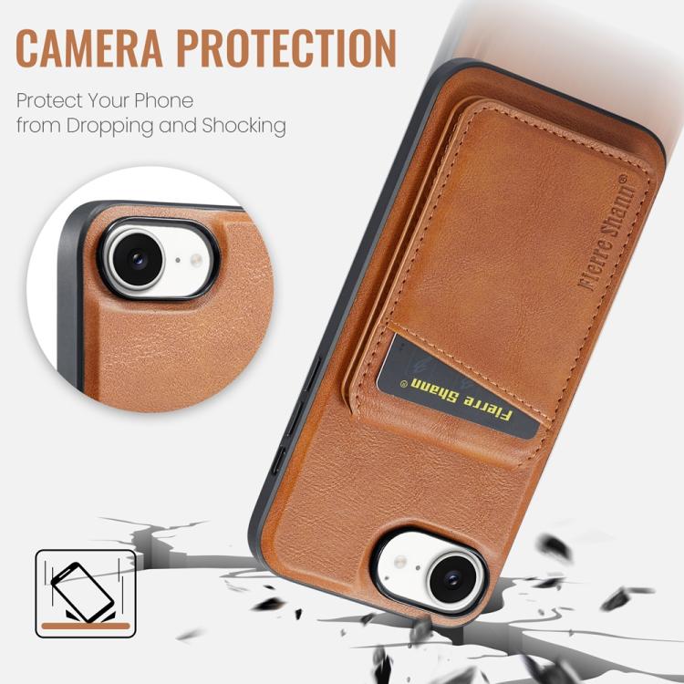 For iPhone 17e / 16e Fierre Shann Cowhide Vertical Flip Magnetic Card Holder Phone Case