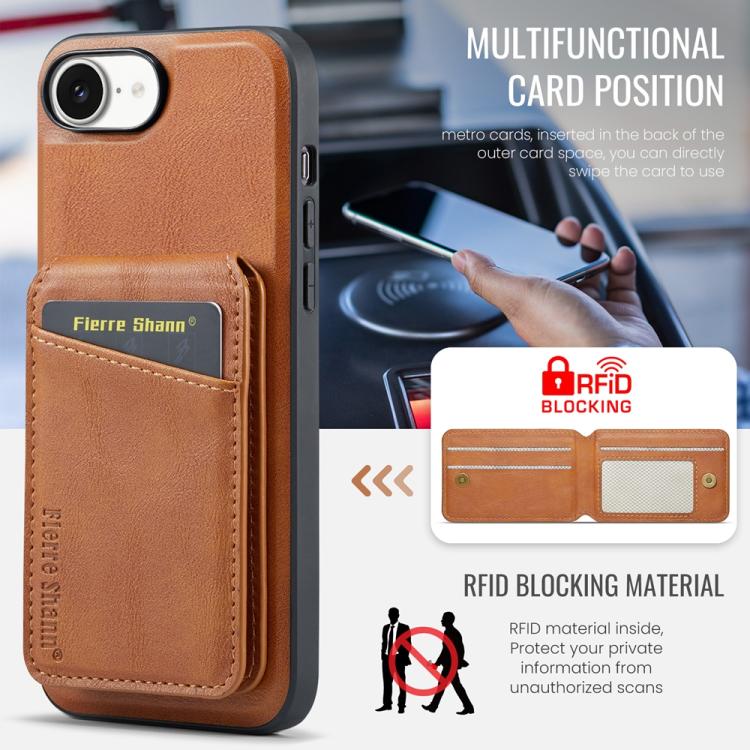 For iPhone 17e / 16e Fierre Shann Cowhide Vertical Flip Magnetic Card Holder Phone Case