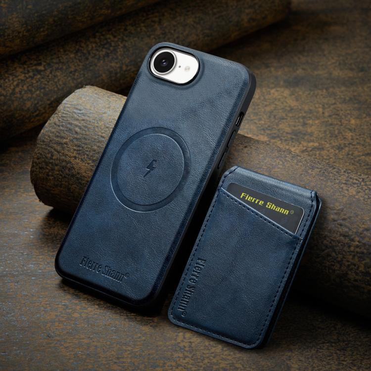 For iPhone 17e / 16e Fierre Shann Cowhide Vertical Flip Magnetic Card Holder Phone Case