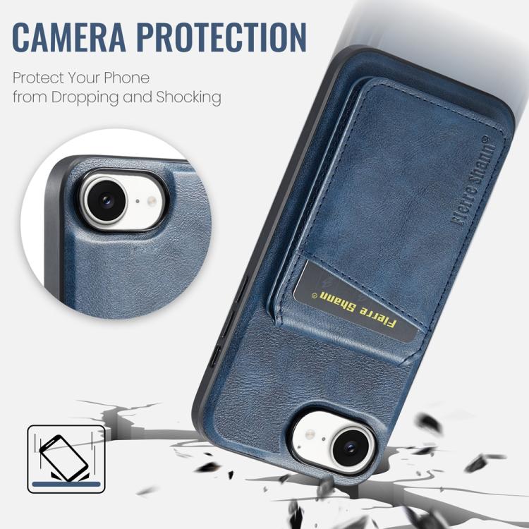 For iPhone 17e / 16e Fierre Shann Cowhide Vertical Flip Magnetic Card Holder Phone Case