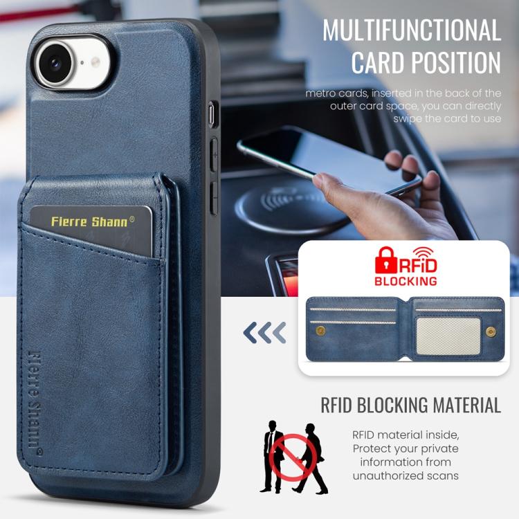 For iPhone 17e / 16e Fierre Shann Cowhide Vertical Flip Magnetic Card Holder Phone Case