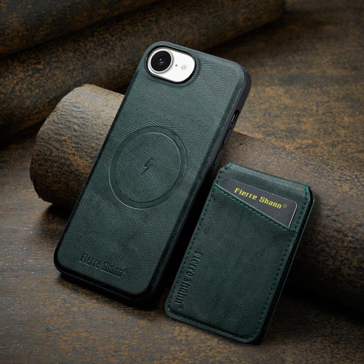 For iPhone 17e / 16e Fierre Shann Cowhide Vertical Flip Magnetic Card Holder Phone Case