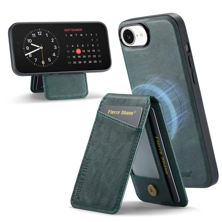 For iPhone 17e / 16e Fierre Shann Cowhide Vertical Flip Magnetic Card Holder Phone Case