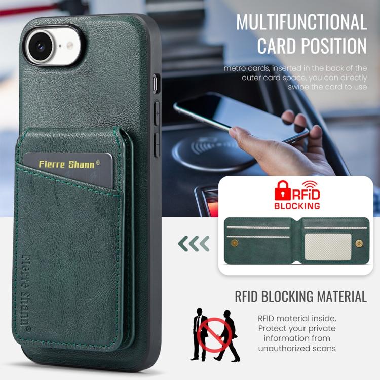 For iPhone 17e / 16e Fierre Shann Cowhide Vertical Flip Magnetic Card Holder Phone Case