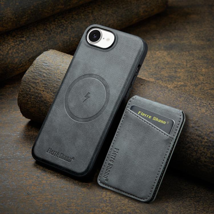 For iPhone 17e / 16e Fierre Shann Cowhide Vertical Flip Magnetic Card Holder Phone Case