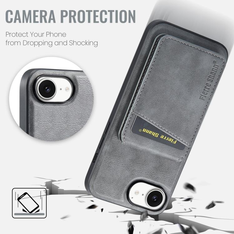 For iPhone 17e / 16e Fierre Shann Cowhide Vertical Flip Magnetic Card Holder Phone Case