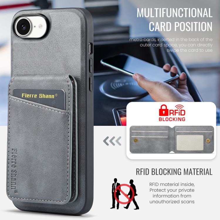 For iPhone 17e / 16e Fierre Shann Cowhide Vertical Flip Magnetic Card Holder Phone Case