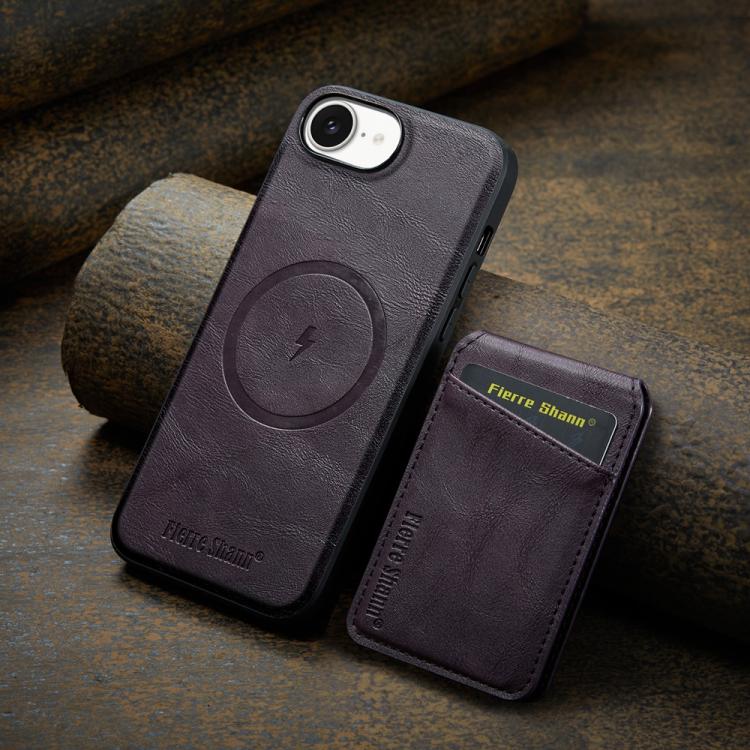 For iPhone 17e / 16e Fierre Shann Cowhide Vertical Flip Magnetic Card Holder Phone Case