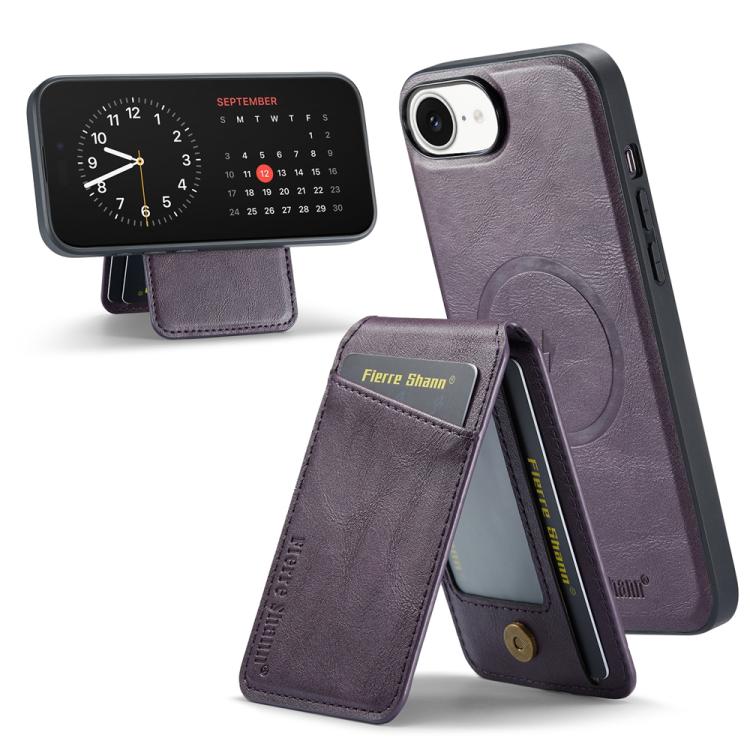 For iPhone 17e / 16e Fierre Shann Cowhide Vertical Flip Magnetic Card Holder Phone Case