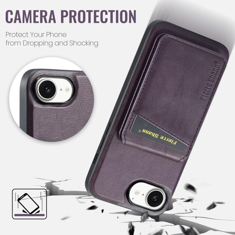 For iPhone 17e / 16e Fierre Shann Cowhide Vertical Flip Magnetic Card Holder Phone Case