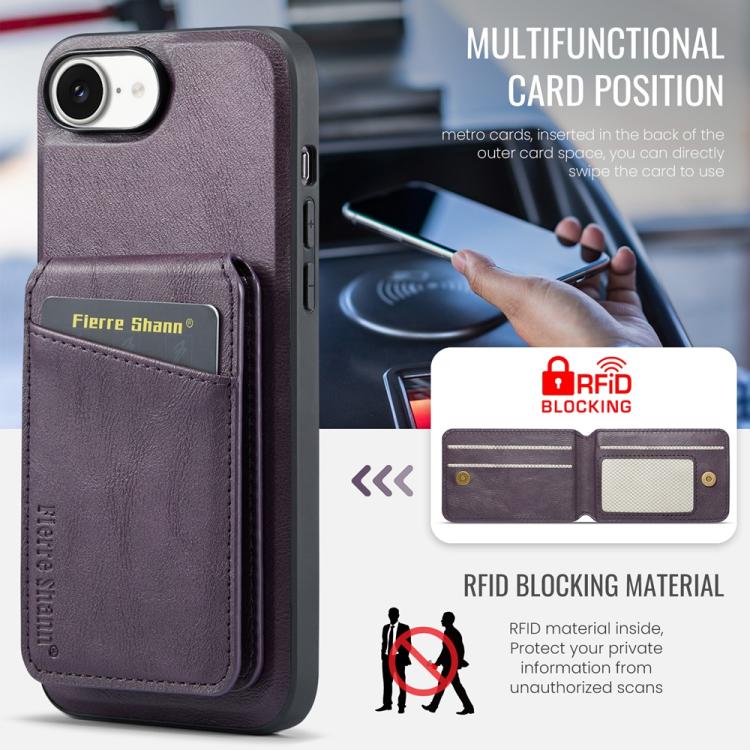 For iPhone 17e / 16e Fierre Shann Cowhide Vertical Flip Magnetic Card Holder Phone Case
