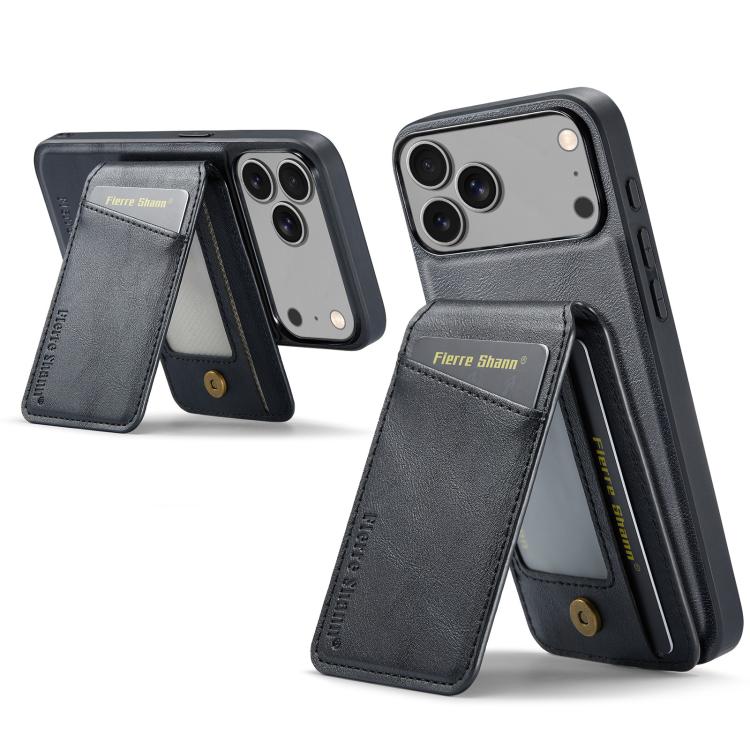 For iPhone 17 Pro Max Fierre Shann Cowhide Vertical Flip Magnetic Card Holder Phone Case
