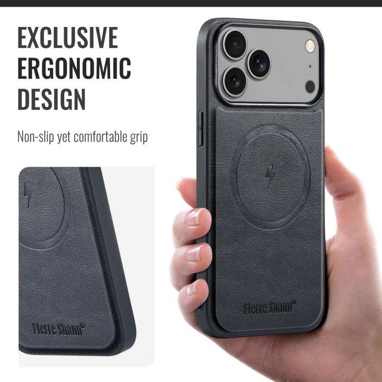 For iPhone 17 Pro Max Fierre Shann Cowhide Vertical Flip Magnetic Card Holder Phone Case