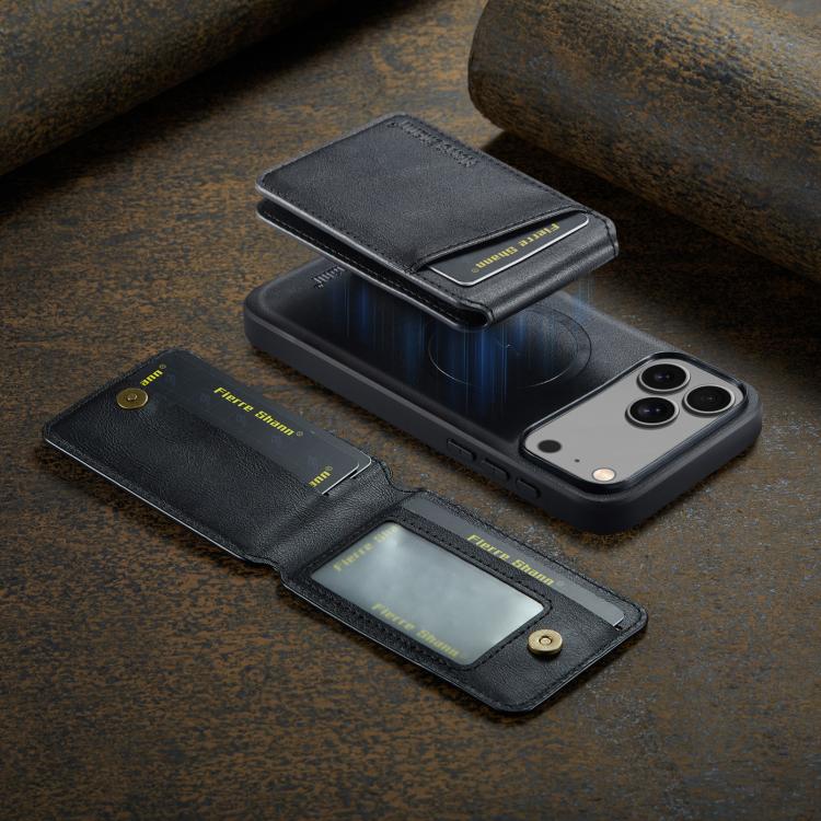 For iPhone 17 Pro Max Fierre Shann Cowhide Vertical Flip Magnetic Card Holder Phone Case