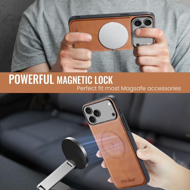 For iPhone 17 Pro Max Fierre Shann Cowhide Vertical Flip Magnetic Card Holder Phone Case