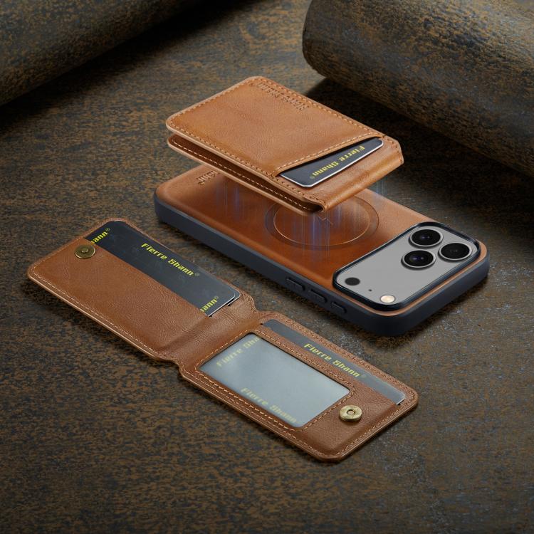 For iPhone 17 Pro Max Fierre Shann Cowhide Vertical Flip Magnetic Card Holder Phone Case