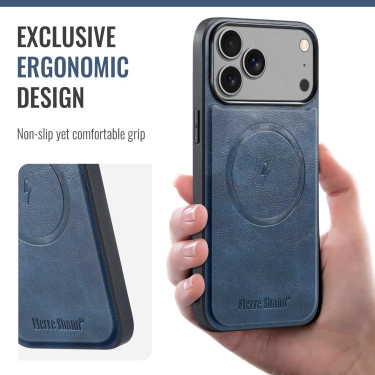 For iPhone 17 Pro Max Fierre Shann Cowhide Vertical Flip Magnetic Card Holder Phone Case