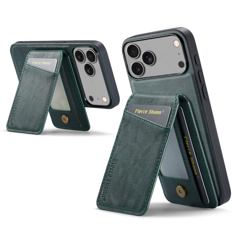 For iPhone 17 Pro Max Fierre Shann Cowhide Vertical Flip Magnetic Card Holder Phone Case