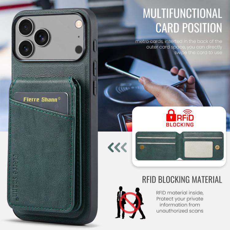 For iPhone 17 Pro Max Fierre Shann Cowhide Vertical Flip Magnetic Card Holder Phone Case