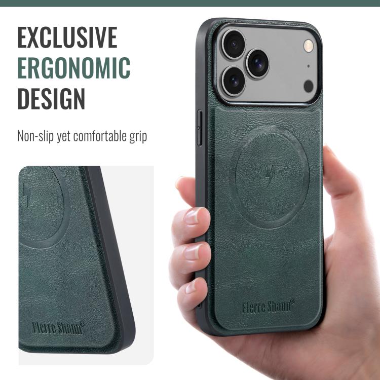 For iPhone 17 Pro Max Fierre Shann Cowhide Vertical Flip Magnetic Card Holder Phone Case