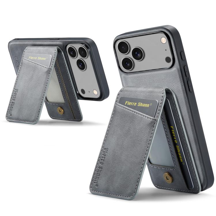 For iPhone 17 Pro Max Fierre Shann Cowhide Vertical Flip Magnetic Card Holder Phone Case