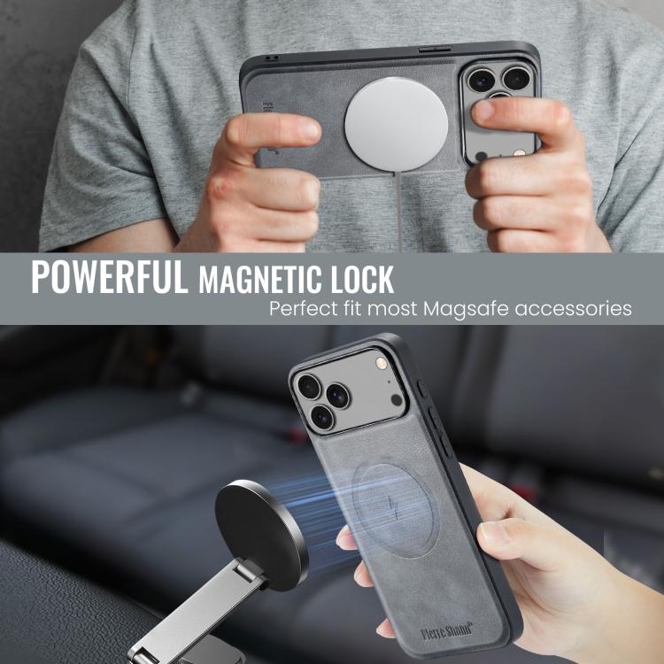 For iPhone 17 Pro Max Fierre Shann Cowhide Vertical Flip Magnetic Card Holder Phone Case