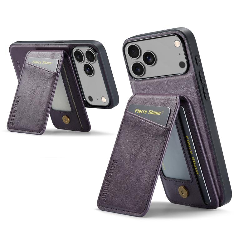 For iPhone 17 Pro Max Fierre Shann Cowhide Vertical Flip Magnetic Card Holder Phone Case