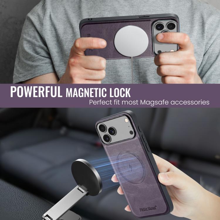 For iPhone 17 Pro Max Fierre Shann Cowhide Vertical Flip Magnetic Card Holder Phone Case