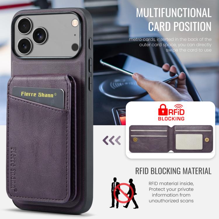 For iPhone 17 Pro Max Fierre Shann Cowhide Vertical Flip Magnetic Card Holder Phone Case