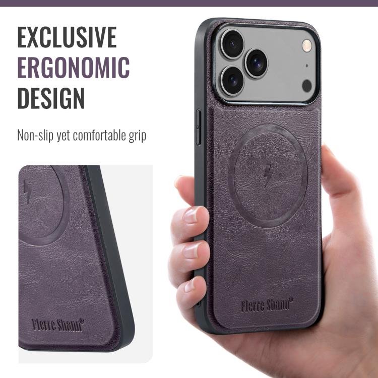 For iPhone 17 Pro Max Fierre Shann Cowhide Vertical Flip Magnetic Card Holder Phone Case
