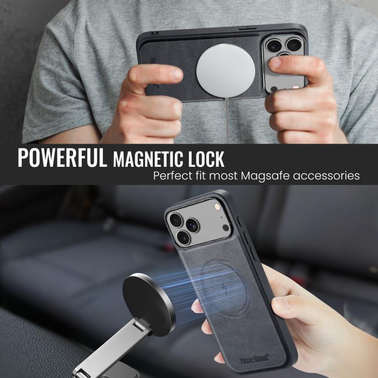 For iPhone 17 Pro Fierre Shann Cowhide Vertical Flip Magnetic Card Holder Phone Case