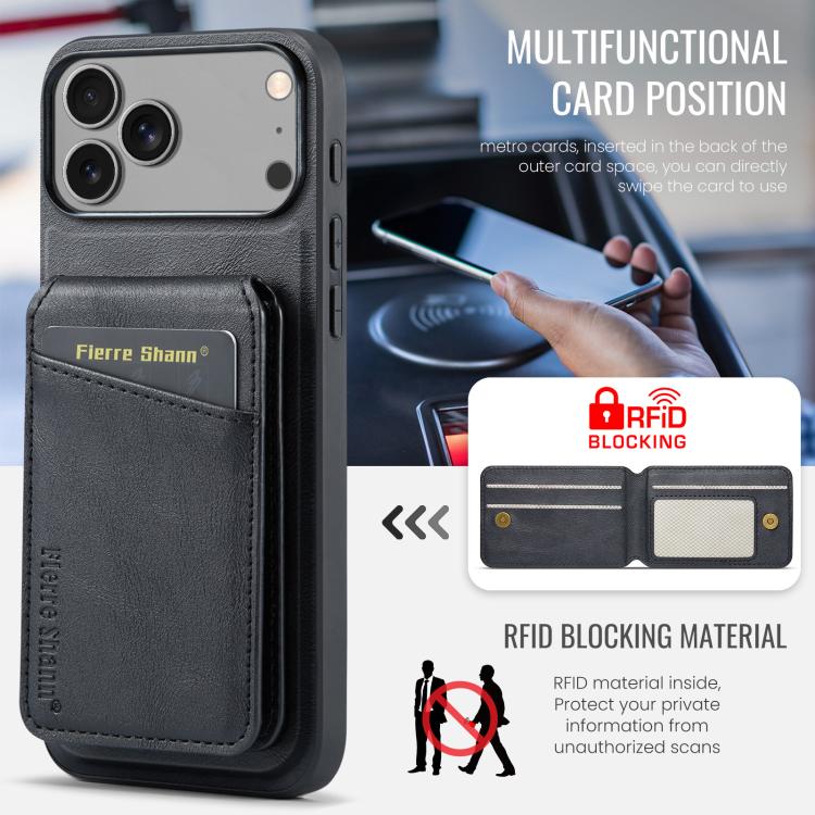 For iPhone 17 Pro Fierre Shann Cowhide Vertical Flip Magnetic Card Holder Phone Case