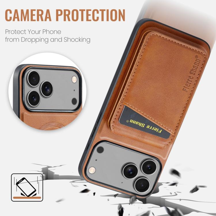 For iPhone 17 Pro Fierre Shann Cowhide Vertical Flip Magnetic Card Holder Phone Case