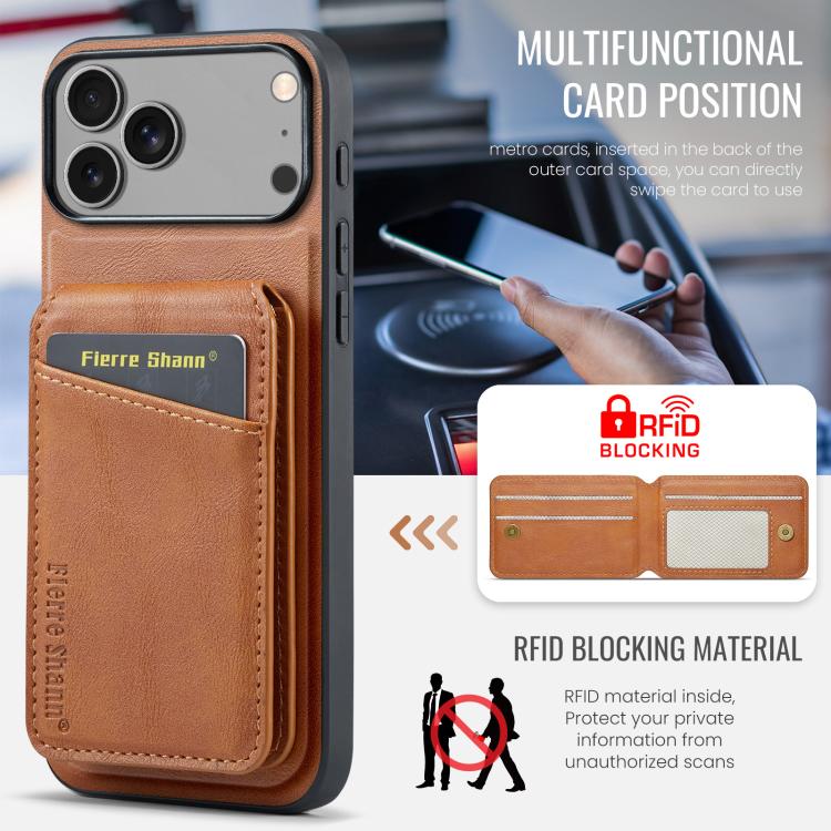 For iPhone 17 Pro Fierre Shann Cowhide Vertical Flip Magnetic Card Holder Phone Case