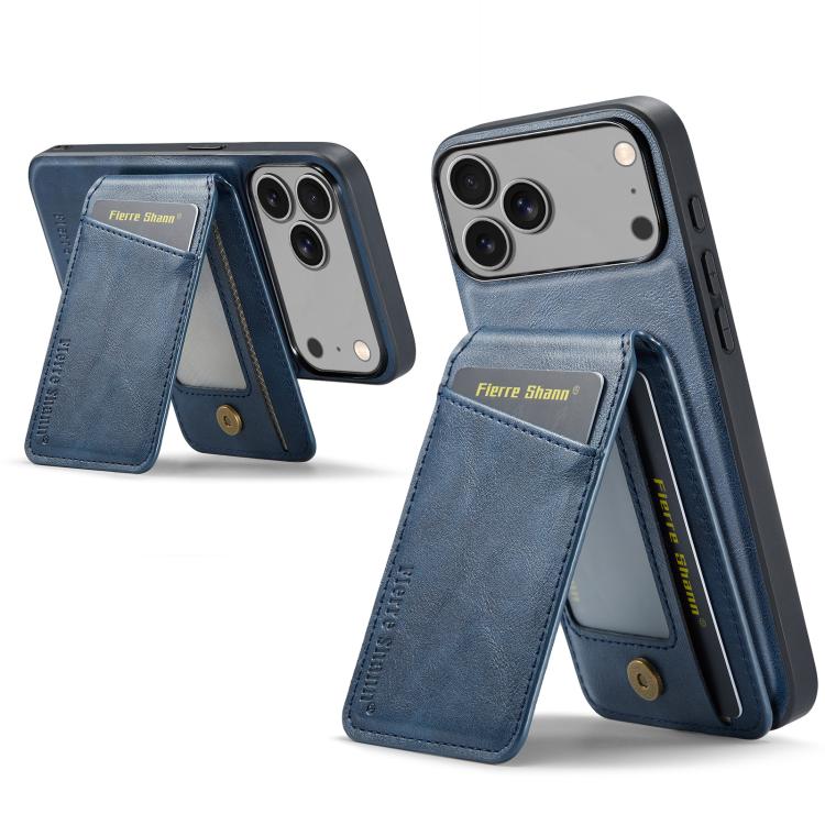 For iPhone 17 Pro Fierre Shann Cowhide Vertical Flip Magnetic Card Holder Phone Case