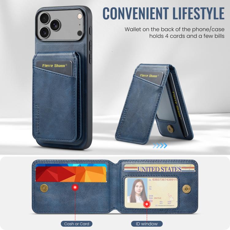 For iPhone 17 Pro Fierre Shann Cowhide Vertical Flip Magnetic Card Holder Phone Case