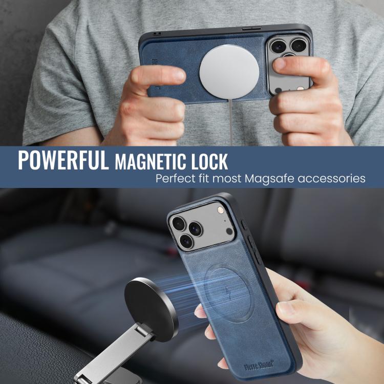 For iPhone 17 Pro Fierre Shann Cowhide Vertical Flip Magnetic Card Holder Phone Case