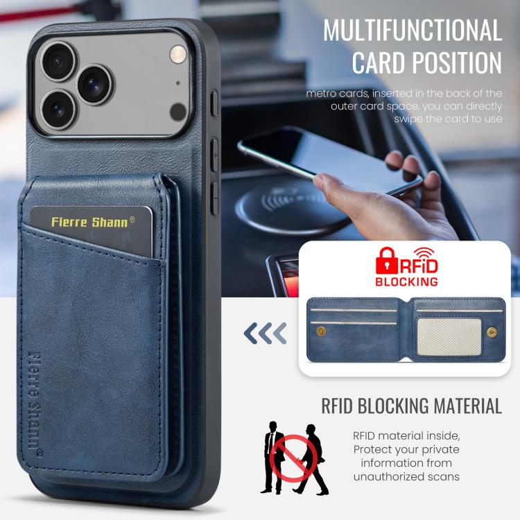 For iPhone 17 Pro Fierre Shann Cowhide Vertical Flip Magnetic Card Holder Phone Case