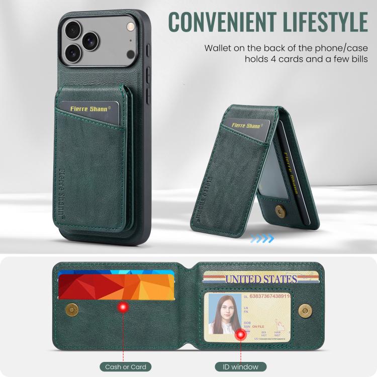 For iPhone 17 Pro Fierre Shann Cowhide Vertical Flip Magnetic Card Holder Phone Case