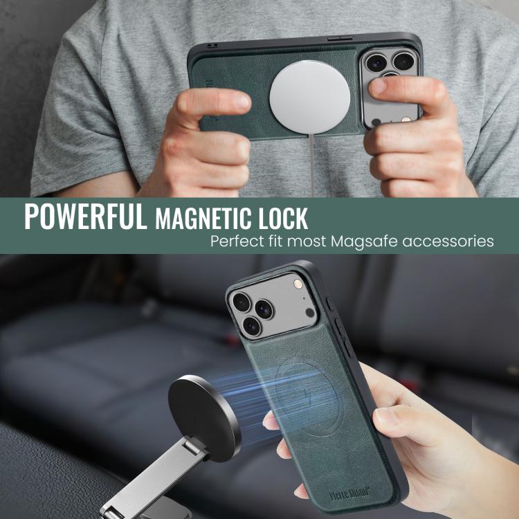 For iPhone 17 Pro Fierre Shann Cowhide Vertical Flip Magnetic Card Holder Phone Case