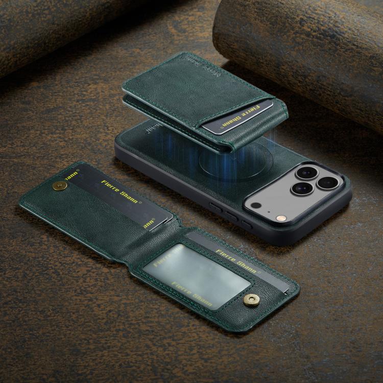 For iPhone 17 Pro Fierre Shann Cowhide Vertical Flip Magnetic Card Holder Phone Case