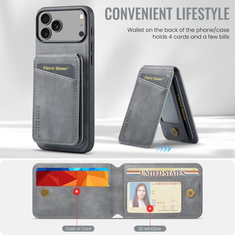 For iPhone 17 Pro Fierre Shann Cowhide Vertical Flip Magnetic Card Holder Phone Case